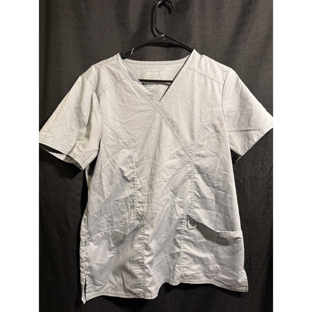 Cherokee Workwear Revolution WW610 Women’s Medium Gray Mock Wrap Scrub Top